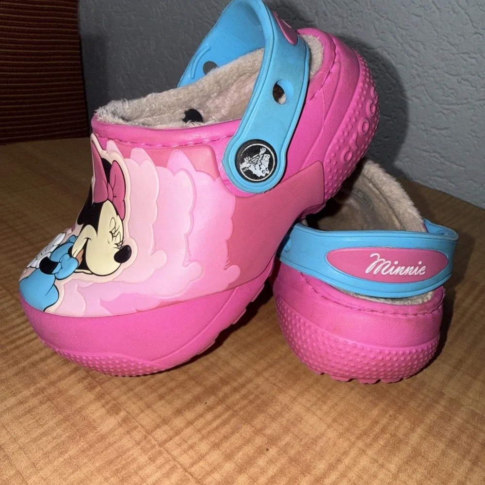 Crocs Disney Minnie Mouse Lined Pink Blue Clogs Mules Toddler Shoes Girls C7